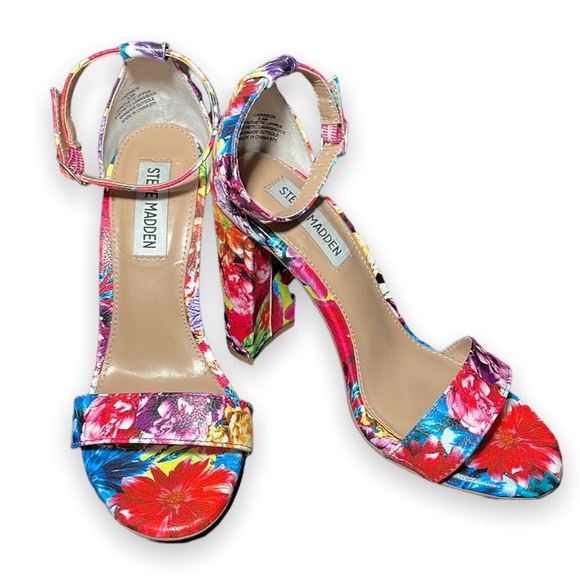 Steve Madden Shoes - Steve Madden multi Floral 4” Ankle Strap heels women's US size 5.5